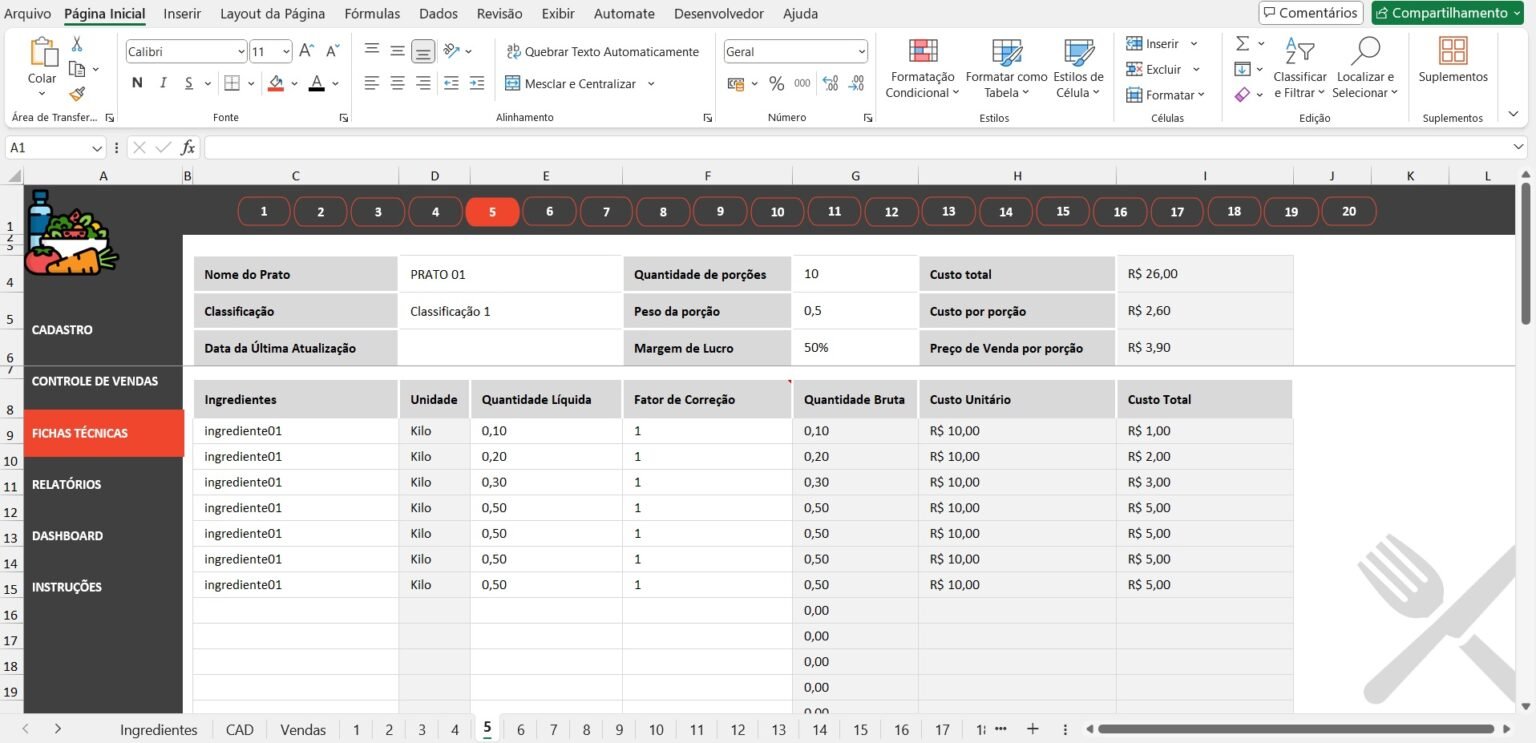 Planilha de Ficha Técnica para Restaurantes em Excel Planilhas Tech