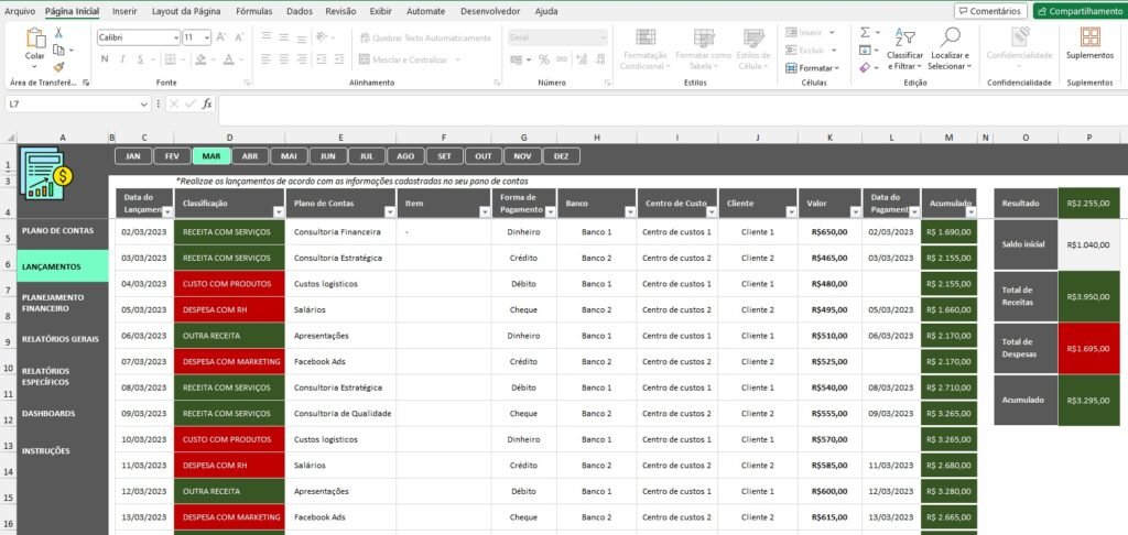 Planilha Controle Financeiro Completo com Centro de Custos em Excel ...