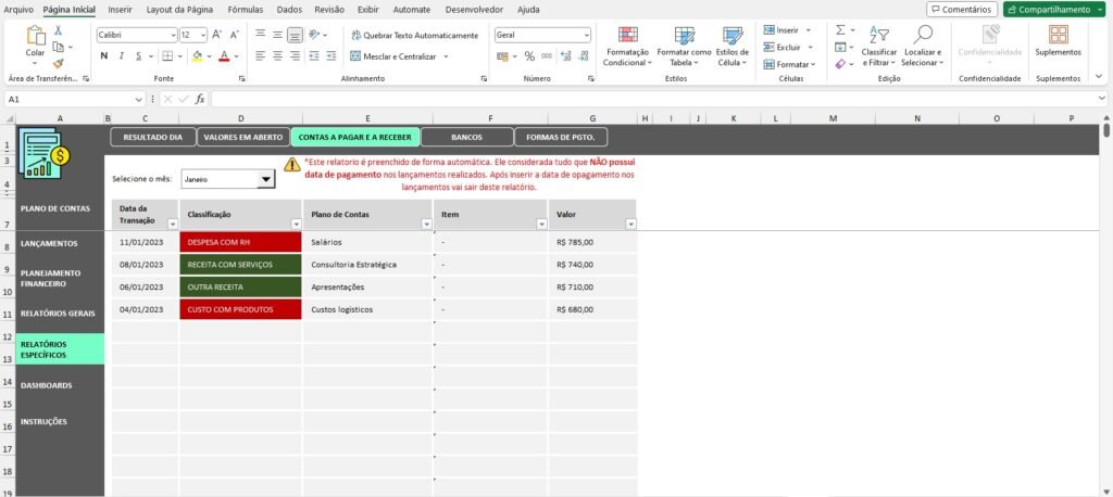 Planilha Controle Financeiro Completo com Centro de Custos em Excel ...