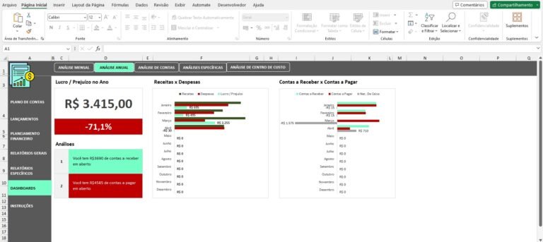 Planilha Controle Financeiro Completo com Centro de Custos em Excel ...
