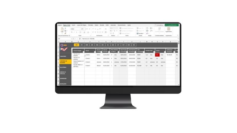 Planilha para controle de Aluguel de Carros em Excel
