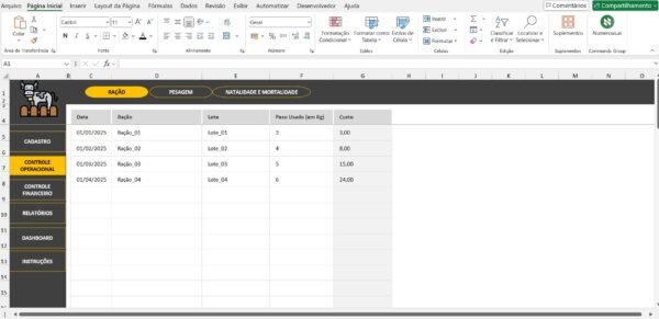Planilha para Controle e Custo de Confinamento Bovino em Excel - Imagem 8