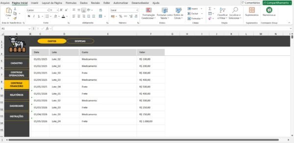 Planilha para Controle e Custo de Confinamento Bovino em Excel - Imagem 10