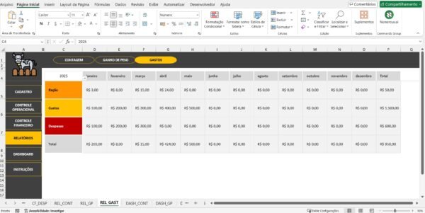 Planilha para Controle e Custo de Confinamento Bovino em Excel - Imagem 11