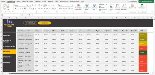 Planilha de Controle para Lavagem de Carros - Lavacar - Em excel - Imagem 8