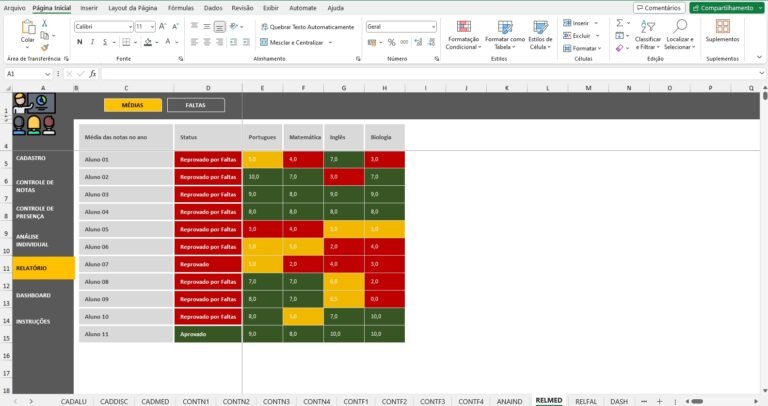 Planilha de Gestão Escolar com Controle Completo de Alunos, Notas e ...