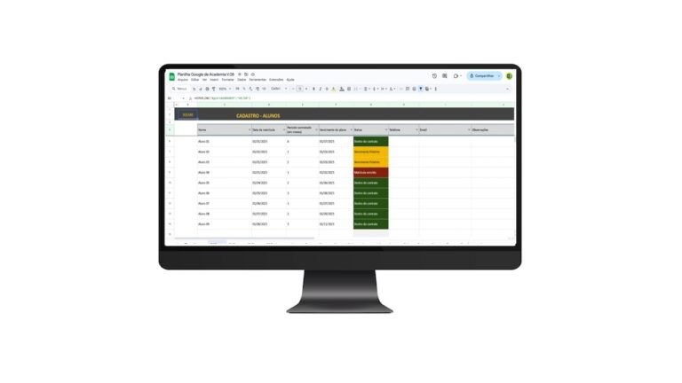 Planilha Google para Academia – Controle de Mensalidades e Finanças Google Sheets.
