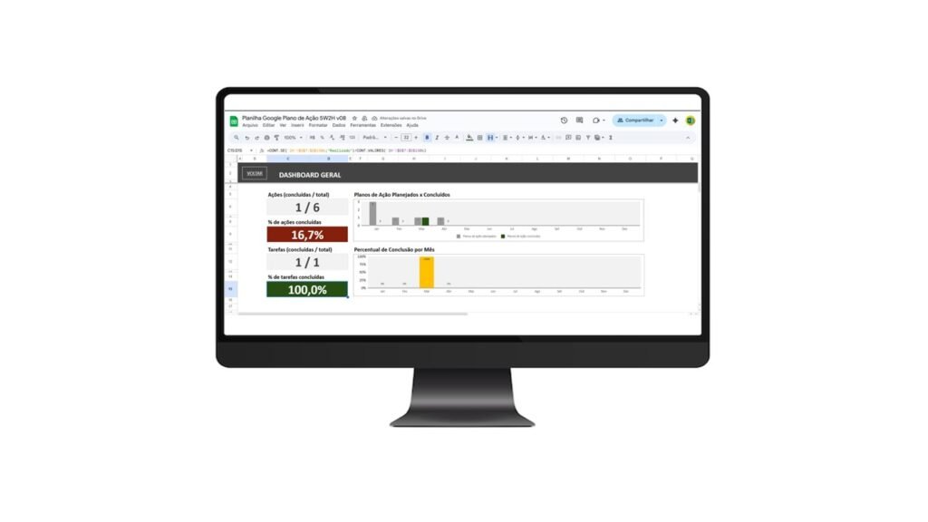 Planilha de Plano de Ação 5W2H no Google Sheets