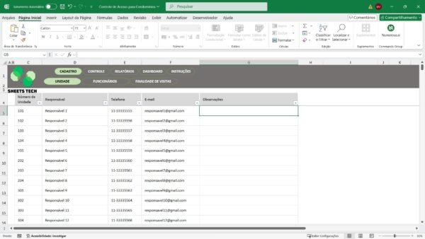 Planilha para Controle de Acesso a Condomínios em Excel - Imagem 4