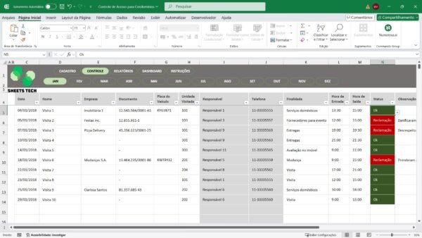 Planilha para Controle de Acesso a Condomínios em Excel - Imagem 7