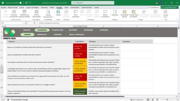 Planilha de Diagnóstico e Governança Coorporativa em Excel - Imagem 7