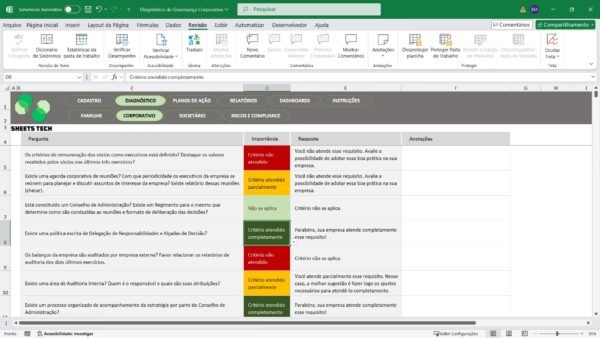 Planilha de Diagnóstico e Governança Coorporativa em Excel - Imagem 3