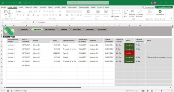 Planilha para Gestão e Controle de Contratos em Excel - Imagem 3