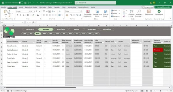 Planilha para Locação de Materiais para Eventos em Excel - Imagem 7