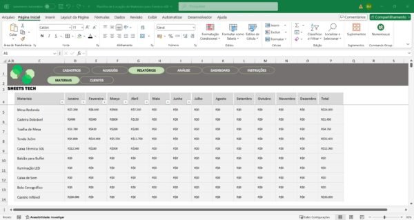 Planilha para Locação de Materiais para Eventos em Excel - Imagem 8