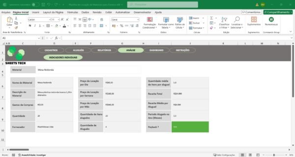 Planilha para Locação de Materiais para Eventos em Excel - Imagem 3