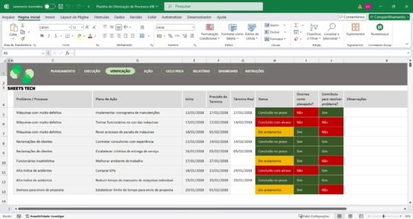 Planilha de Otimização de Processos com Ciclo PDCA - Imagem 4