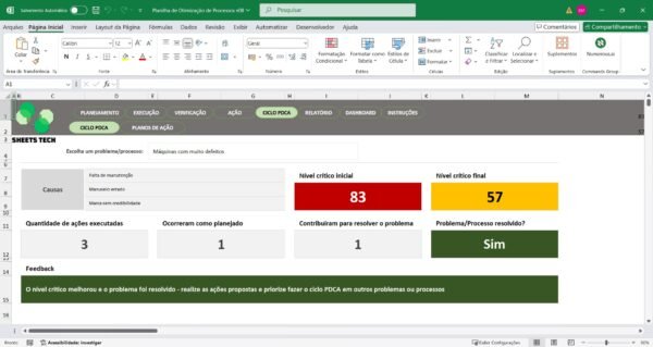 Planilha de Otimização de Processos com Ciclo PDCA - Imagem 6