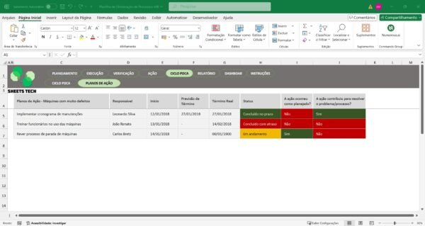 Planilha de Otimização de Processos com Ciclo PDCA - Imagem 7