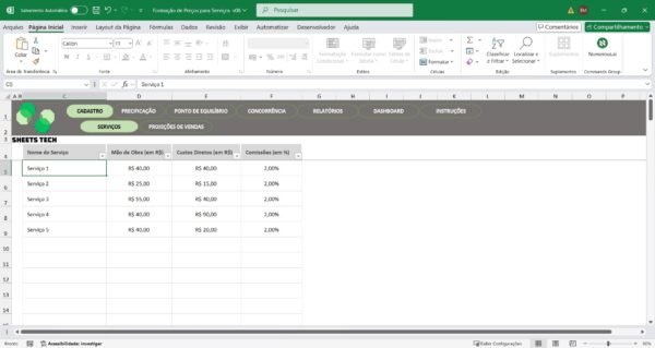 Planilha de Precificação de Serviços em Excel - Imagem 2