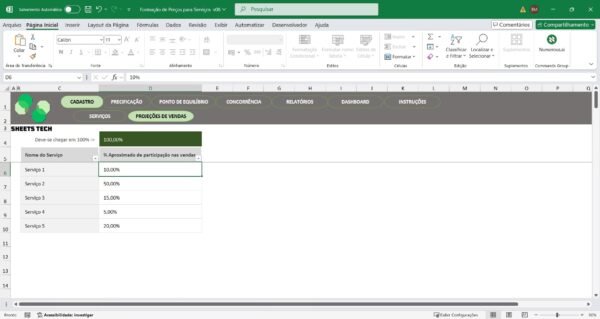 Planilha de Precificação de Serviços em Excel - Imagem 3