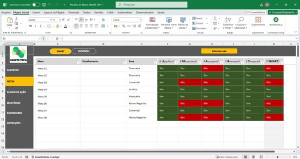 Planilha de Metas SMART em Excel - Imagem 3