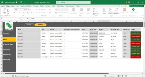 Planilha de Metas SMART em Excel - Imagem 7