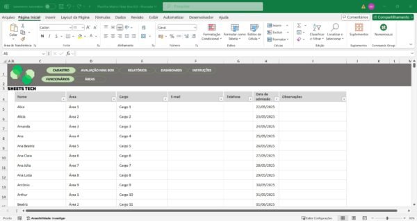 Planilha Matriz Nine Box em Excel - Imagem 2