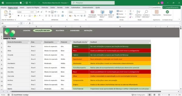 Planilha Matriz Nine Box em Excel - Imagem 4