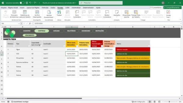 Planilha de Controle de Extintores em Excel - Imagem 3