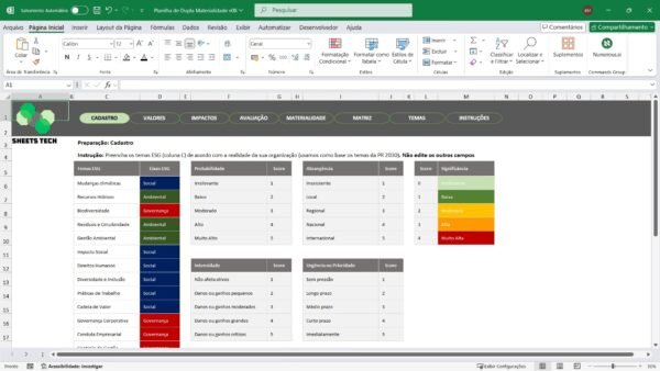 Planilha de Dupla Materialidade em Excel - Imagem 3