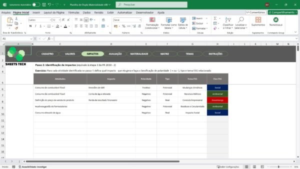 Planilha de Dupla Materialidade em Excel - Imagem 5