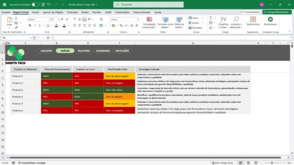 Planilha Matriz de Kraljic em Excel - Imagem 2
