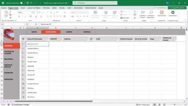 Planilha para Controle de Aluguel de Motos Em Excel - Imagem 3