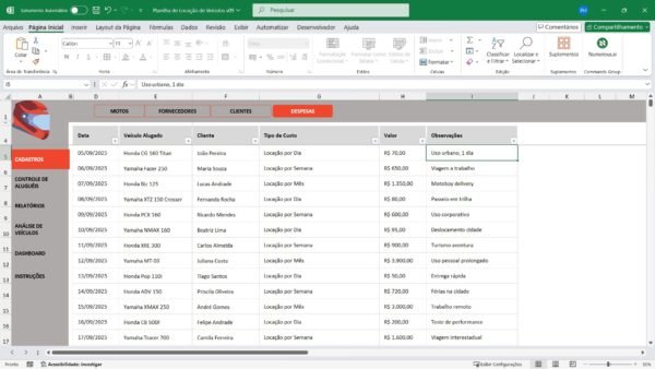 Planilha para Controle de Aluguel de Motos Em Excel - Imagem 5