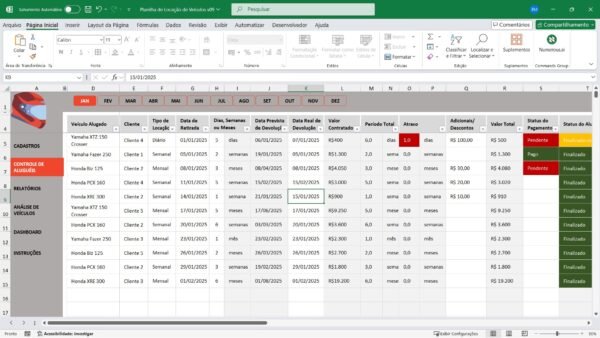 Planilha para Controle de Aluguel de Motos Em Excel - Imagem 6