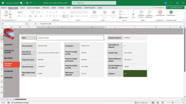 Planilha para Controle de Aluguel de Motos Em Excel - Imagem 10