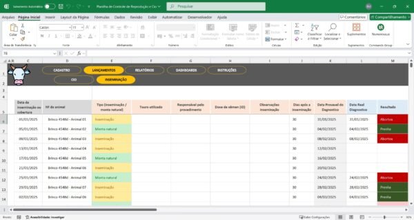 Planilha de Controle de Reprodução e Cio em Excel - Imagem 8