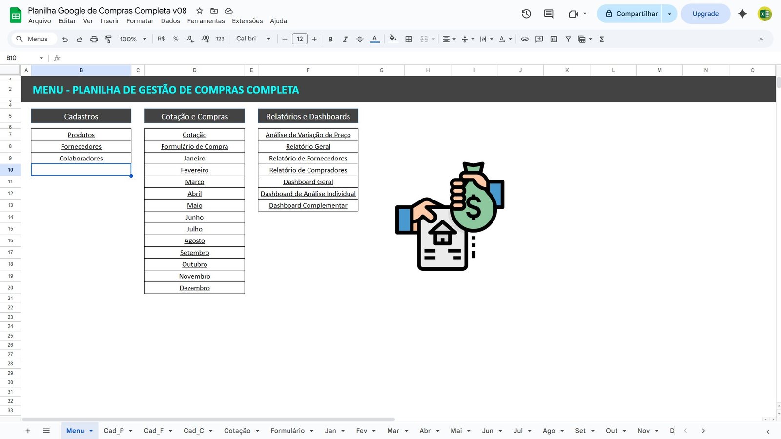 Planilha de Controle de Compras e Cotações no Google Sheets - Imagem 2
