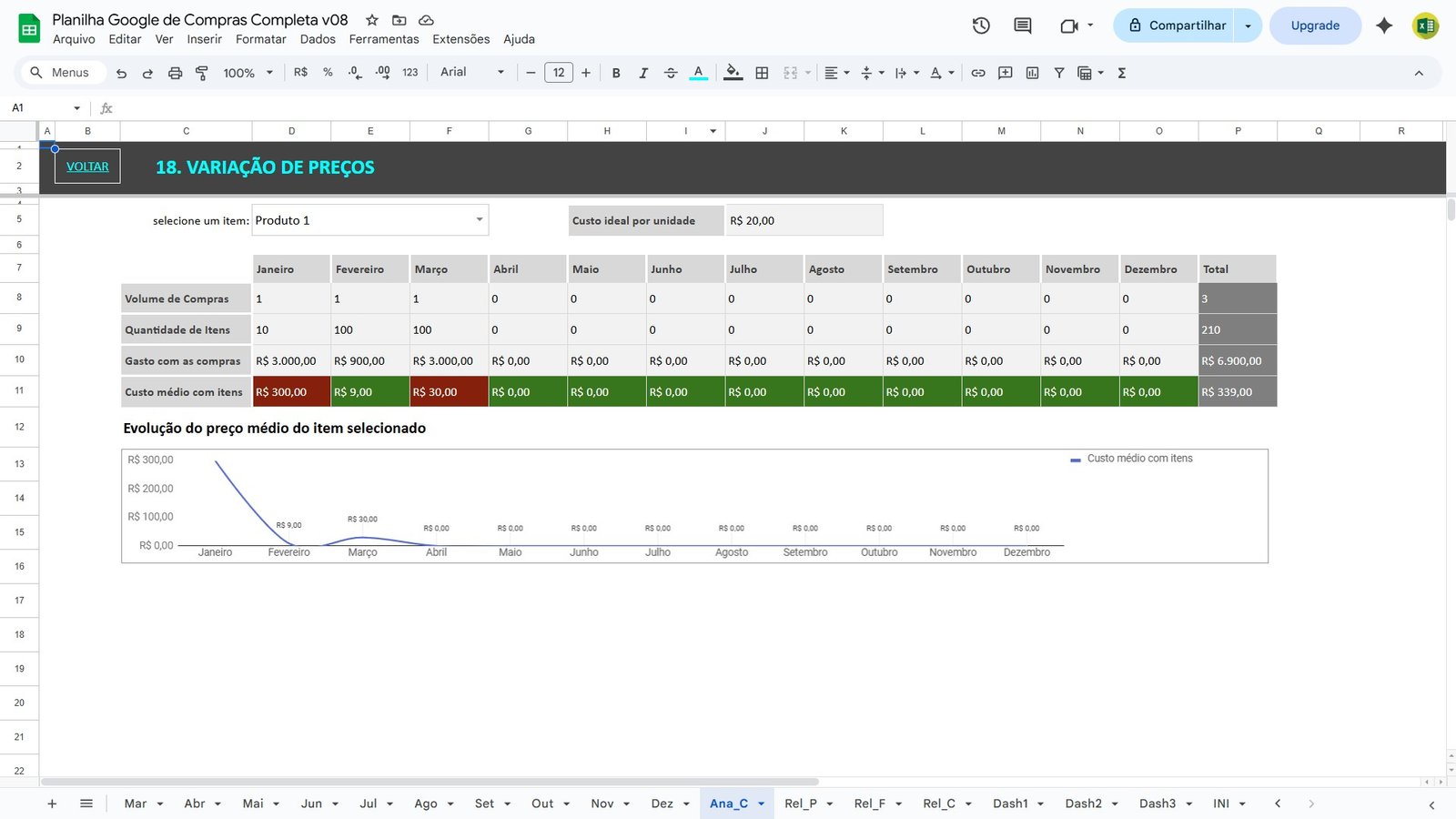 Planilha de Controle de Compras e Cotações no Google Sheets - Imagem 9