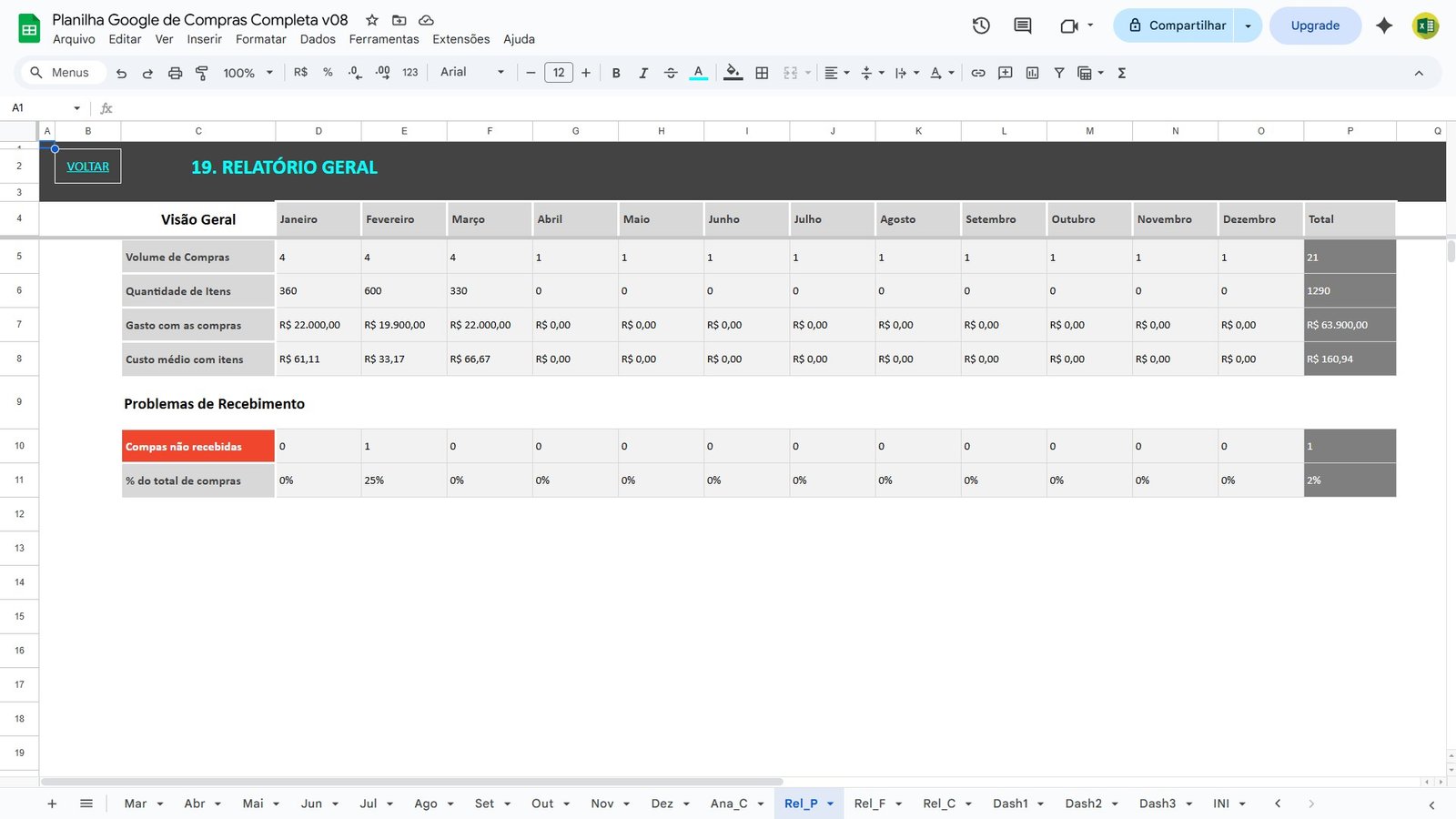 Planilha de Controle de Compras e Cotações no Google Sheets - Imagem 10