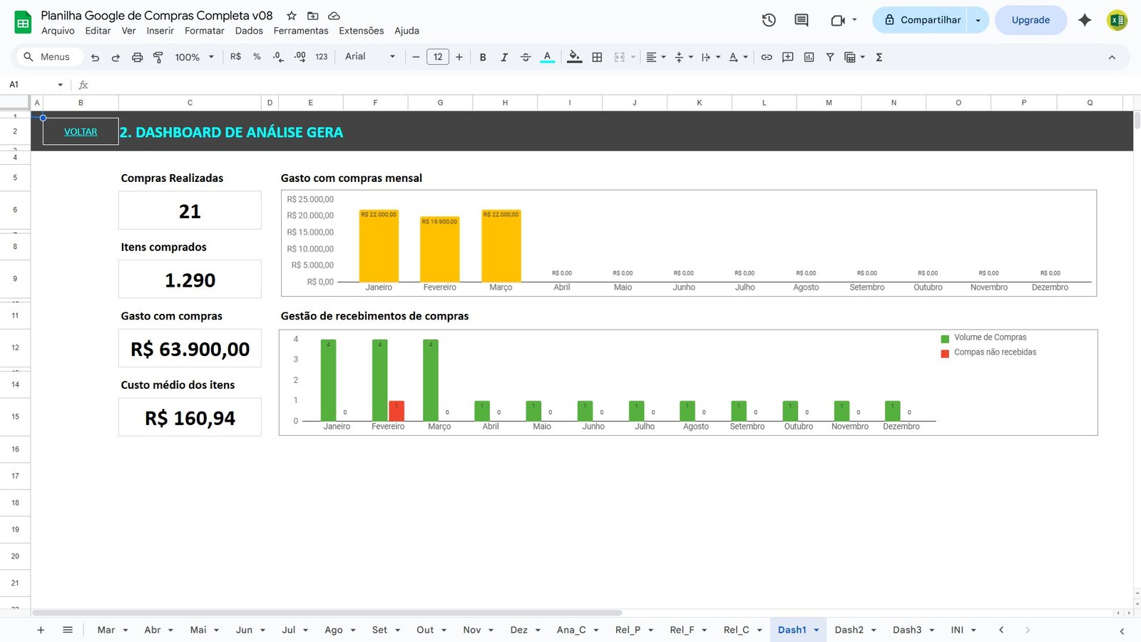 Planilha de Controle de Compras e Cotações no Google Sheets - Imagem 3
