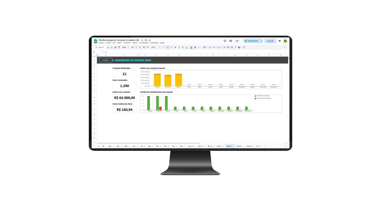 Planilha de Controle de Compras e Cotações no Google Sheets