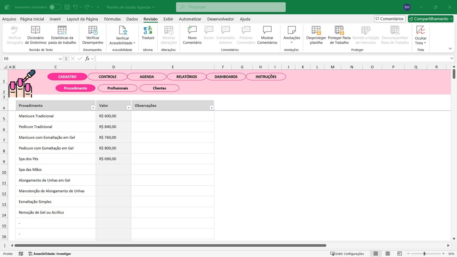 Planilha de Controle de Agenda para Salão Manicure em Excel - Imagem 2