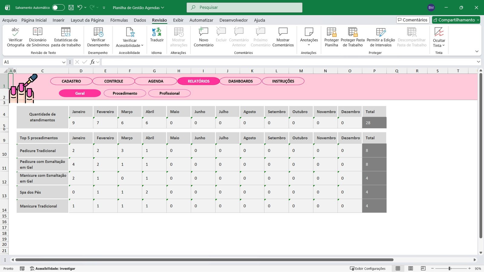 Planilha de Controle de Agenda para Salão Manicure em Excel - Imagem 7
