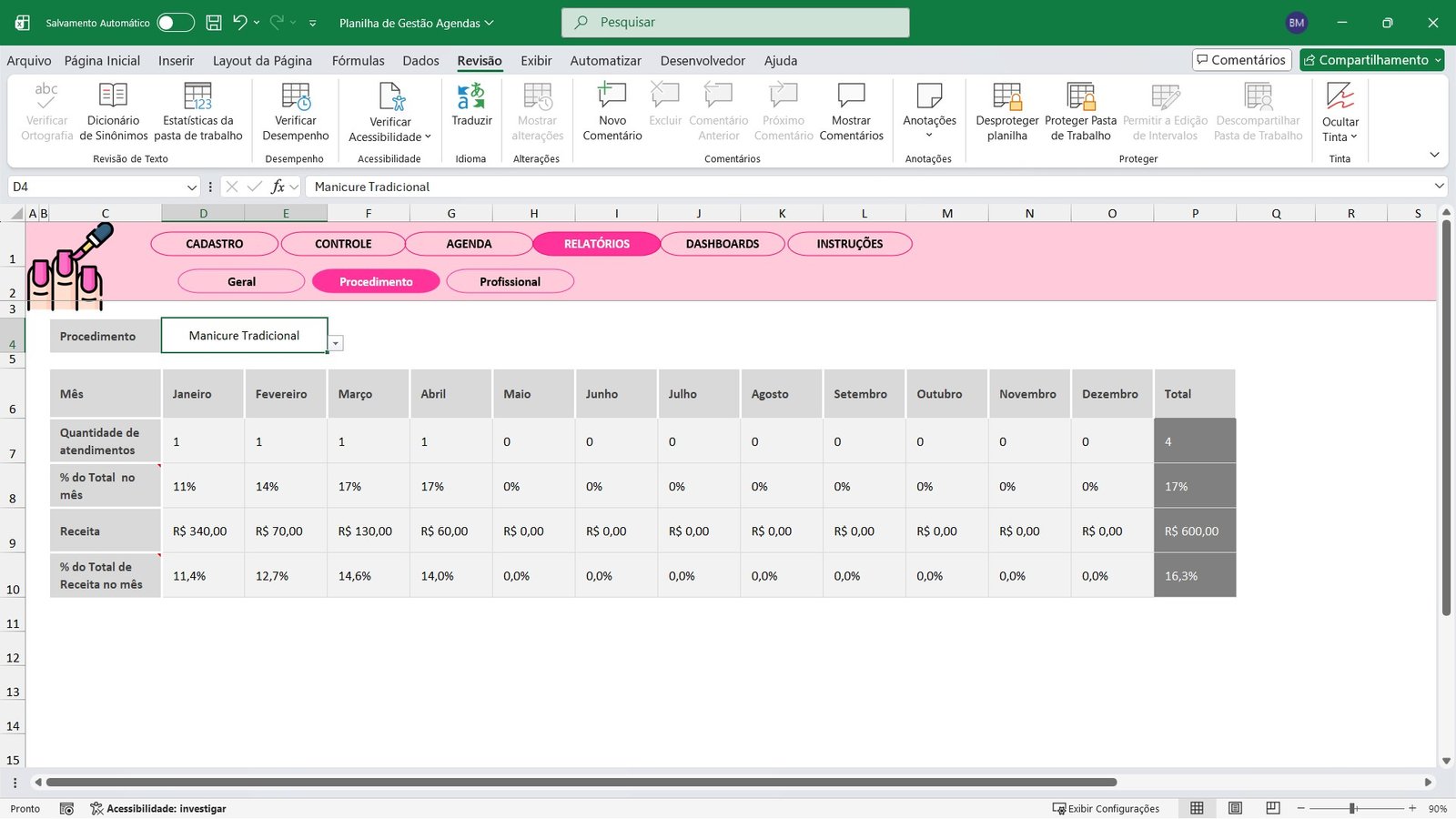 Planilha de Controle de Agenda para Salão Manicure em Excel - Imagem 8