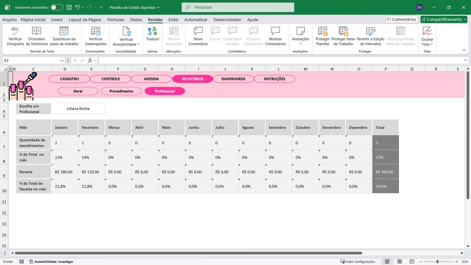 Planilha de Controle de Agenda para Salão Manicure em Excel - Imagem 9