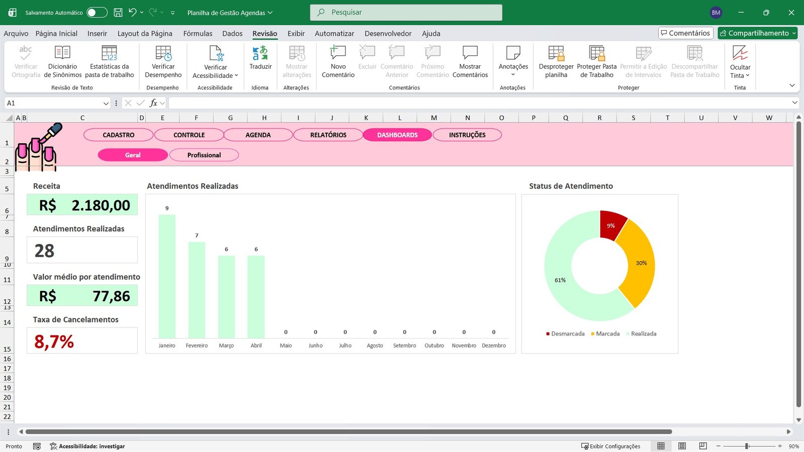 Planilha de Controle de Agenda para Salão Manicure em Excel - Imagem 10