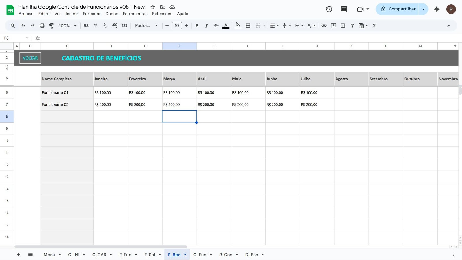 Planilha para Controle de Funcionários no Google Sheets - Imagem 6