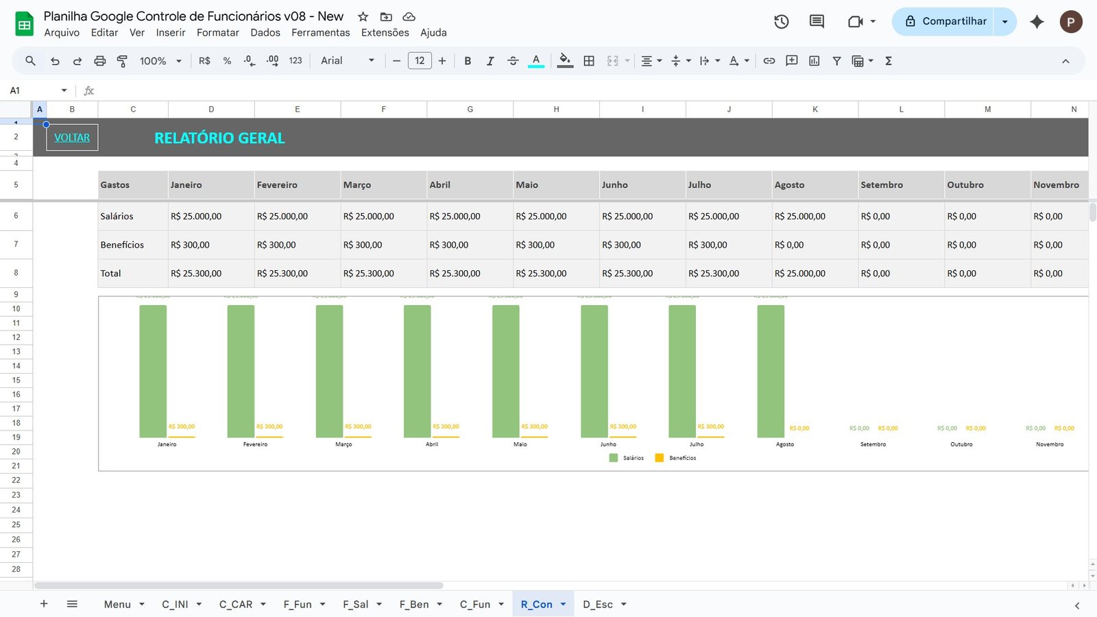 Planilha para Controle de Funcionários no Google Sheets - Imagem 8